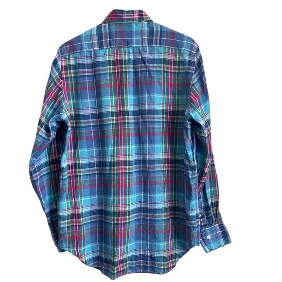 Ralph Lauren Men Shirt Size M Madras Plaid Linen Preppy Coastal Classic Y2K - Picture 2 of 9